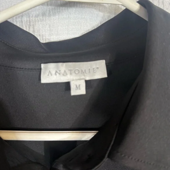 Anatomie‎ Black Sheer Button-Front Blouse Top Size Medium Travel Chic - Picture 3 of 11